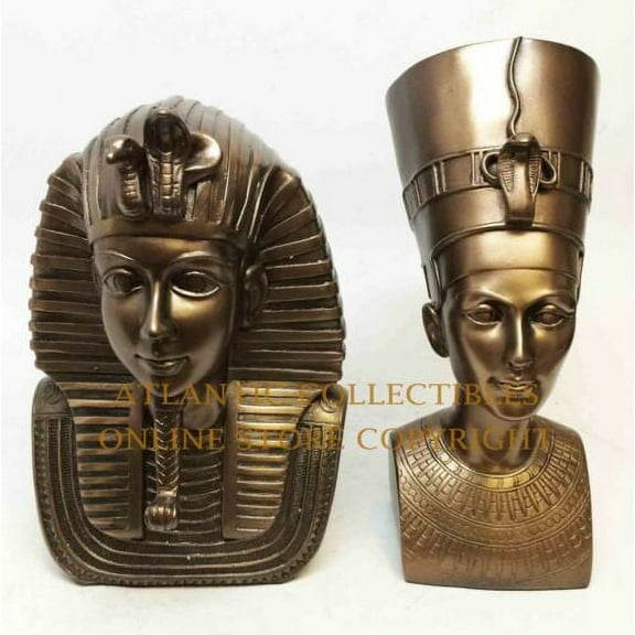Ebros Egyptian Pharaoh King Tut and Queen Nefertiti Bust Set of Two Figurine