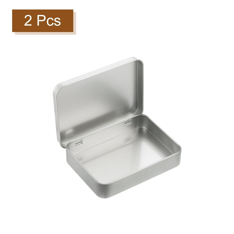 Uxcell Small Metal Tin Box With Lid - 4.2x2.8x1.6 Inch Silver Empty Container For Storage