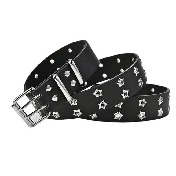 Double Grommet Belt, Wide Belt Vintage Style Double Prong Buckle Punk Waist Belt for Dancing