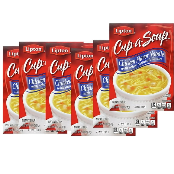 Lipton Cup-a-Soup Instant Soup For a Warm Cup of Soup Chicken Noodle Soup Made With Real Chicken Broth Flavor 1.8 oz 4 ct, Pack of 6
