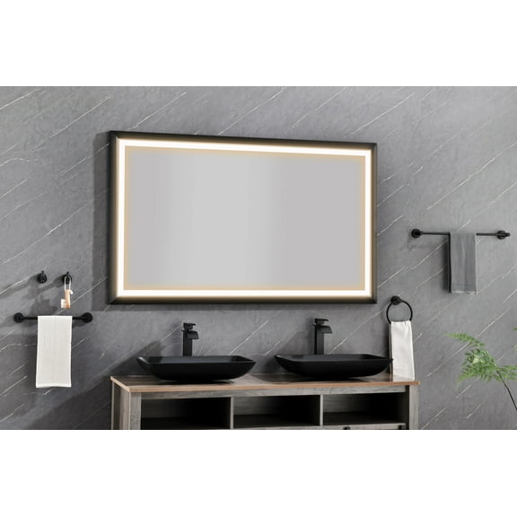 72 x 48 Inch LED Bathroom Mirror with Aluminum Frame, Wall Mounted Vanity Mirror, Anti-Fog, Memory, 3 Colors, Stepless Dimmable