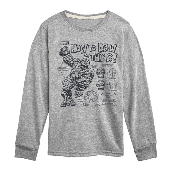 Fantastic Four - How To Draw The Thing - Youth Boys Long Sleeve Graphic T-Shirt