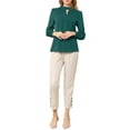 thumbnail image 3 of INSPIRE CHIC Women's Stand Collar Pleated Button Keyhole Button Blouse L Deep Green, 3 of 8
