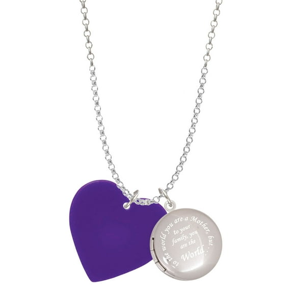 Delight Jewelry Acrylic 1" Purple Heart To the World You are a Mother Locket Necklace
