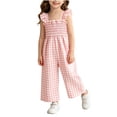 thumbnail image 2 of Girls' Plaid Jumpsuits Ruffle Sleeve Smocked Bodice Rompers Wide Leg Long Pants Kids Summer Casual Square Neck Outfits Beach Vacation Wear Cute Trousers, 2 of 9