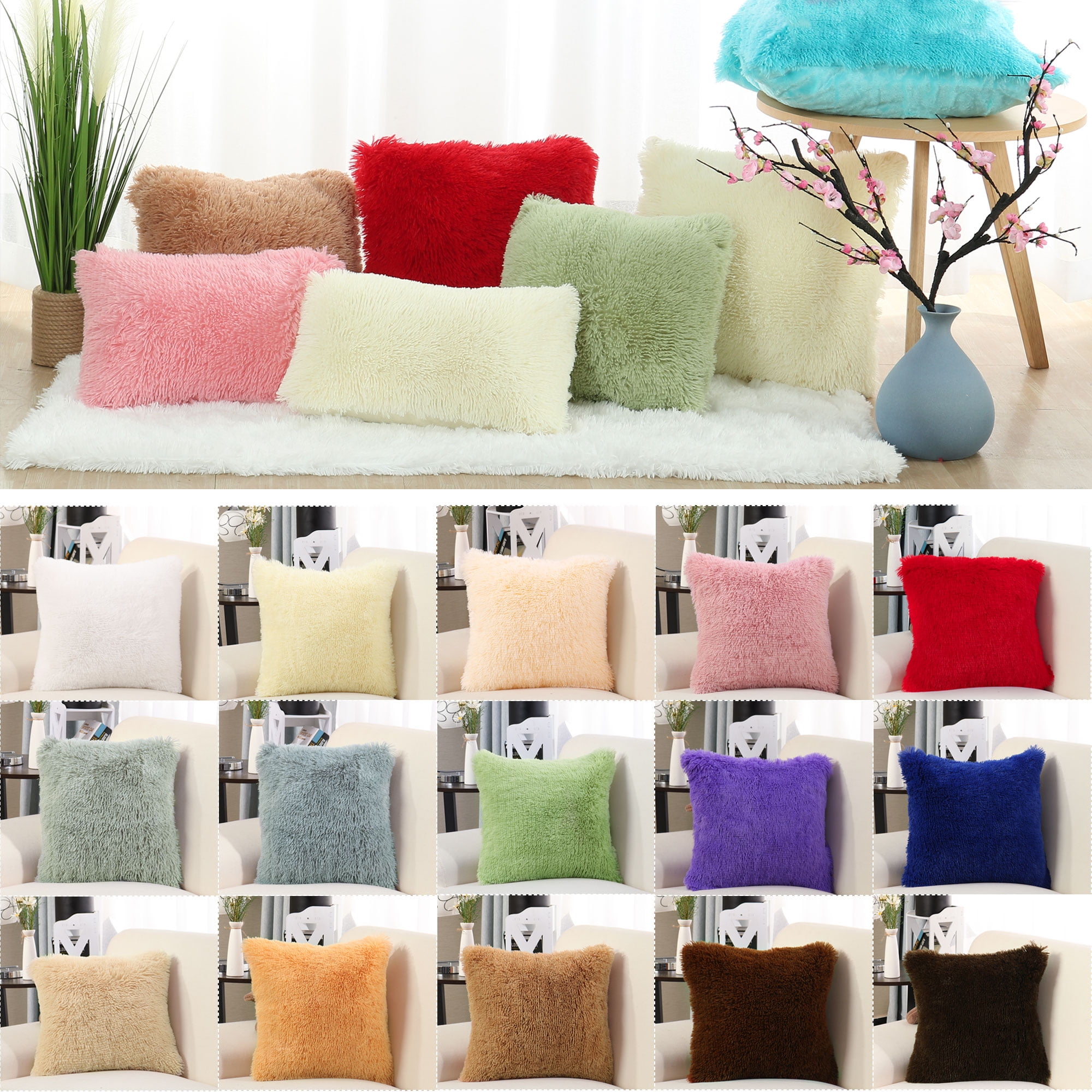 Comfy Fur Plush Square Throw Pillow Cases Home Decals Sofa Waist Cushion Cover 