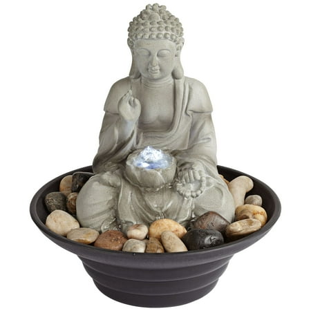 Budha Fountain John Timberland Asian Zen Buddha Indoor Tabletop Water Fountain with Light LED 10