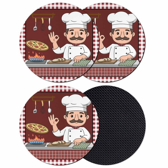 Ok Gourmet Cooking Coasters Set of 4, Absorbent Coasters for Drinks, Funny Chef Kitchen Knife Fork Red Plaid Coaster for Desk Coffee Table Protection, Home Decor House Warming Gifts 4"