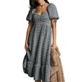thumbnail image 1 of Gupgi Women's Puff Sleeve Midi Dress Solid Color Bubble Textured Smocked Sweetheart Neck Ruffled Flowy Dress, 1 of 6
