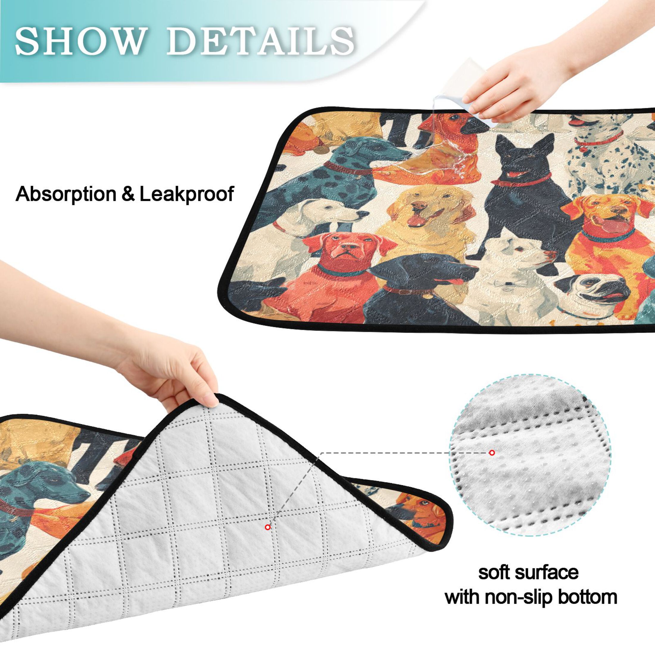 IAUYY Washable Pee Pads for Dogs Smallx3 Absorbent and Leak-Proof Non-Slip Reusable Puppy Pee Pads for Dogs Applicable to Playpen Potty Crate Colorful Puppy
