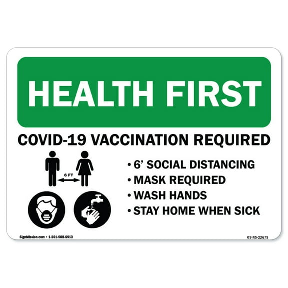 COVID-19 Notice Sign - Health First - Covid Vaccination Required | Vinyl Decal | Protect Your Business, Municipality, Home & Colleagues | Made in the USA