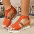 thumbnail image 3 of Rokment Womens Bohemian Ethnic Platform Wedge Dressy Sandals Beach Vintage Casual Suede Open Toe Hollow out Chunky High Heels Gladiator Dress Ankle Shoes with Back Zipper Orange Size 8.5, 3 of 6