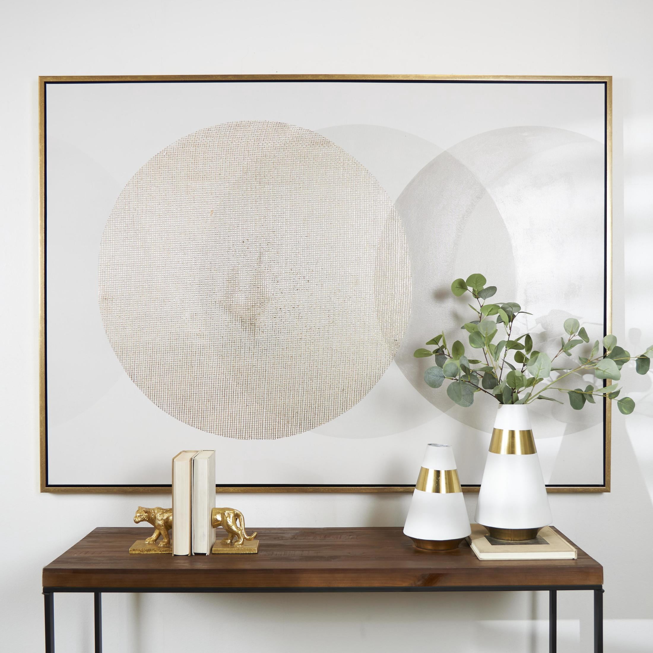 47" x 65" Overlapping Circle Geometric Framed Wall Art with Gold Grid Details, by DecMode