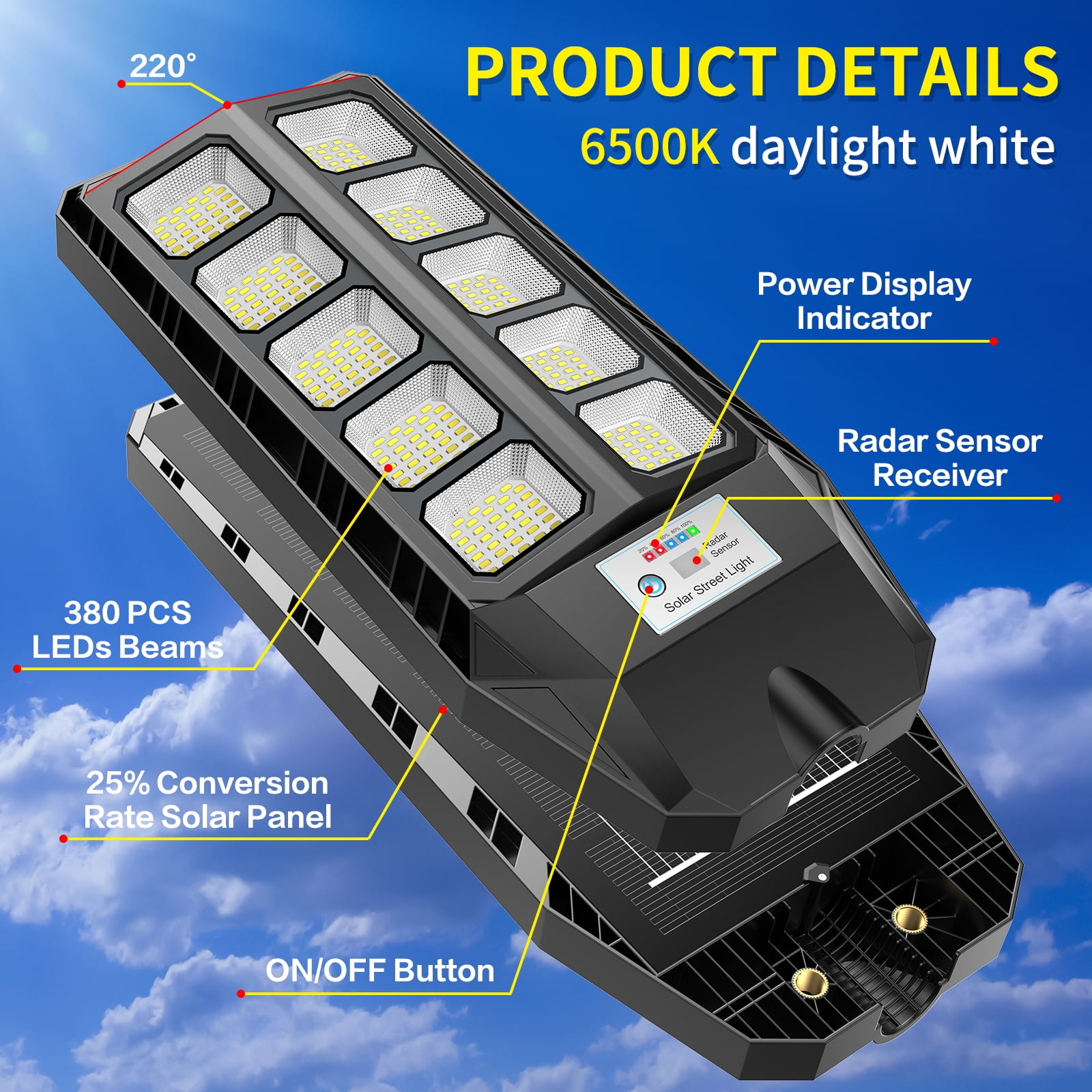 Solar Lights Outdoor Waterproof, Solar Flood Lights Outdoor, Solar Street Lights Outdoor, 6500K Dusk to Dawn Solar Security Flood Lights Motion Sensor with Remote Control for Parking lot
