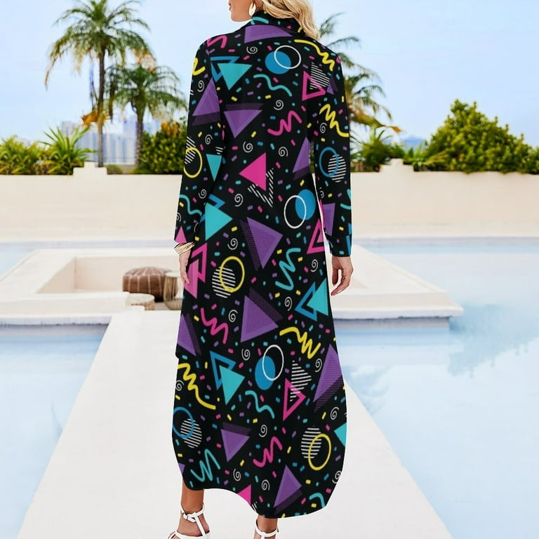 Neon Retro 90S Sprinkle Pattern Long Sleeved Shirt Dress summer clothes  Long dress Dresses - Walmart.com