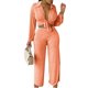 thumbnail image 4 of VISgogo Conjunto de Ropa de 3 Piezas para Mujer, Blusa de Color Sólido de Manga Larga con Cuello de Solapa + Sujetador + Pantalones de Pierna Ancha VISgogo moda, 4 of 7