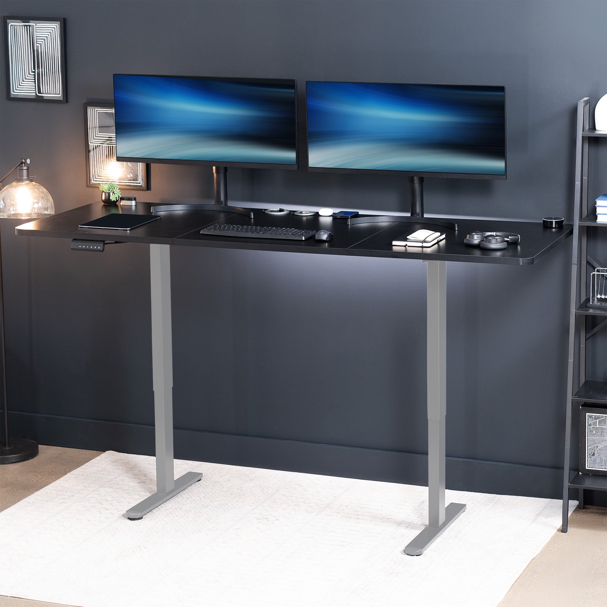 VIVO Electric Dual Motor 83” x 30” Standing Desk, Black Top, Gray Frame