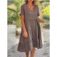 thumbnail image 1 of Vestido de verano para mujer, con escote en V, informal, holgado, de color liso, con falda grande, 1 of 6