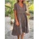thumbnail image 1 of Vestido de falda informal con vuelo grande, color liso, fresco, dulce, con cuello en V, para mujer de verano, 1 of 6