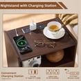 thumbnail image 4 of LELELINKY 2pc Rattan Nightstand with Charging Station, Boho Bedside Table with Handmade Drawer & Open Shelf for Bedroom, Walnut, 4 of 7