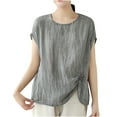 thumbnail image 2 of Camiseta Holgada Fiudx de Algodón y Lino para Mujer con Pliegues de Manga Corta, 2 of 4