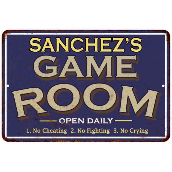 SANCHEZ'S Blue Game Room Sign Metal 8 x 12 High Gloss Metal 208120002404