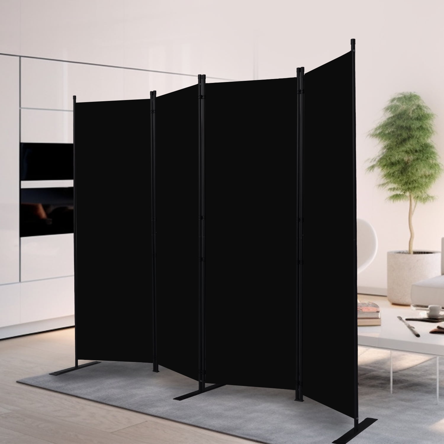 YASRKML 4 Panel Folding Privacy Screen, 6Ft Tall Room Divider with Wider Support Feet, Portable Wall Dividers Room Partition, Black