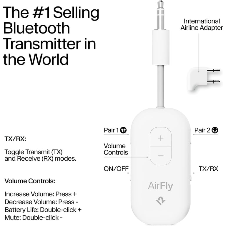 AirFly Pro 2 Deluxe – Bluetooth Adapter for Airplane, Pair 2