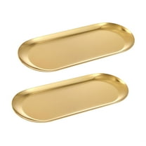 Stainless Steel Decorative Tray for Jewelry,Bathroom Vanity Dresser Counter Tray,Oval Clutter Serving Platter,Medium Storage Tray,for Cosmetics Jewelry Ring Key Organizer (2 Pcs Gold)