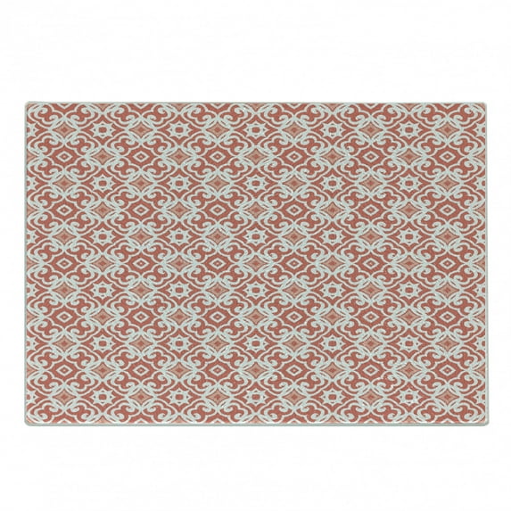 Coral Cutting Board, Geometric Art Deco Pattern with Lacing Shapes 30s Style Vintage Motifs, Decorative Tempered Glass Cutting and Serving Board, Small Size, Coral Pale Coral White, by Ambesonne