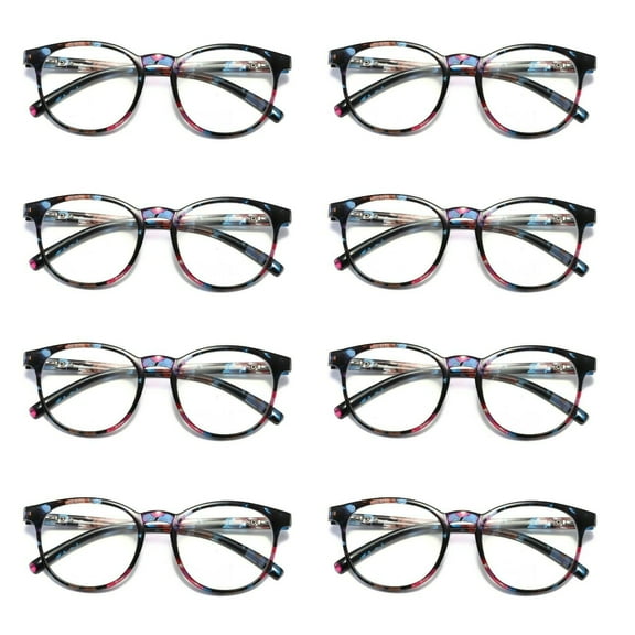 8 Pairs Ladies Womens Round Big Frame Blue Light Blocking Reading Glasses Spring Hinge Readers 0.75