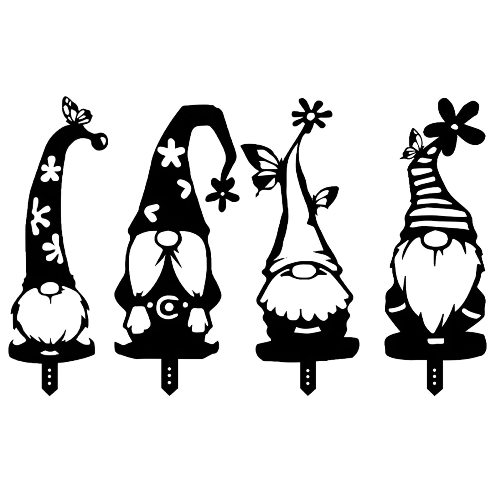 4pcs Black Metal Gnome Stakes Waterproof Gnome Garden Art Antirust