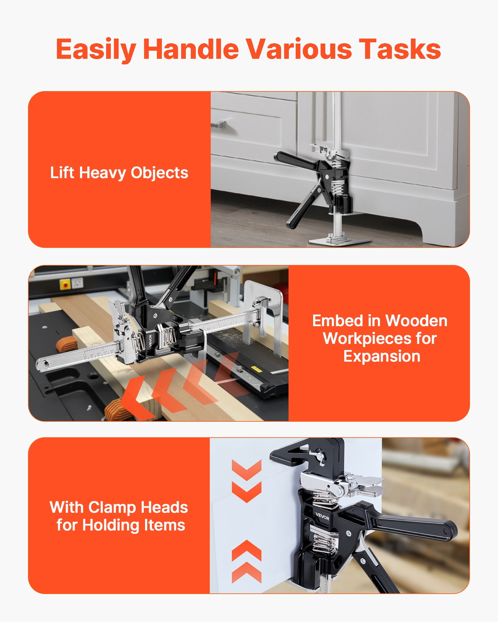 VEVOR Labor Saving Arm Jack, 2 PCS 440 lbs Bearing Capacity, Lifting up to 9.3", Metal Hand Lifting Jack Tool with Magnetic Level, 2 Adjustment Modes, for Door, Window, Furniture, Woodworking, Black
