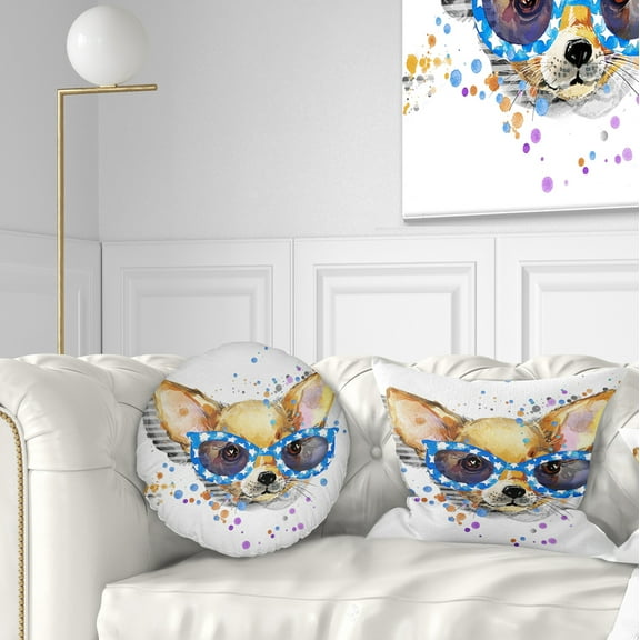 Designart Cute Puppy with Blue Glasses - Animal Throw Pillow - 12x20