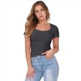 thumbnail image 1 of Camiseta de Canalé Entallada para Mujer, Gris Oscuro, Talla M, 1 of 9