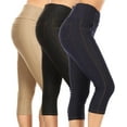 thumbnail image 2 of 3 Pack Women's High Waisted Capri Jegging Stretch Knit Denim Capris Size S -3XL Inseam 19", 2 of 6