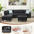 thumbnail image 4 of AENKYO 98" L-Shaped Sectional Sofa with Reversible Chaise, Storage Ottoman & Cup Holders, Charcoal Gray, 4 of 7