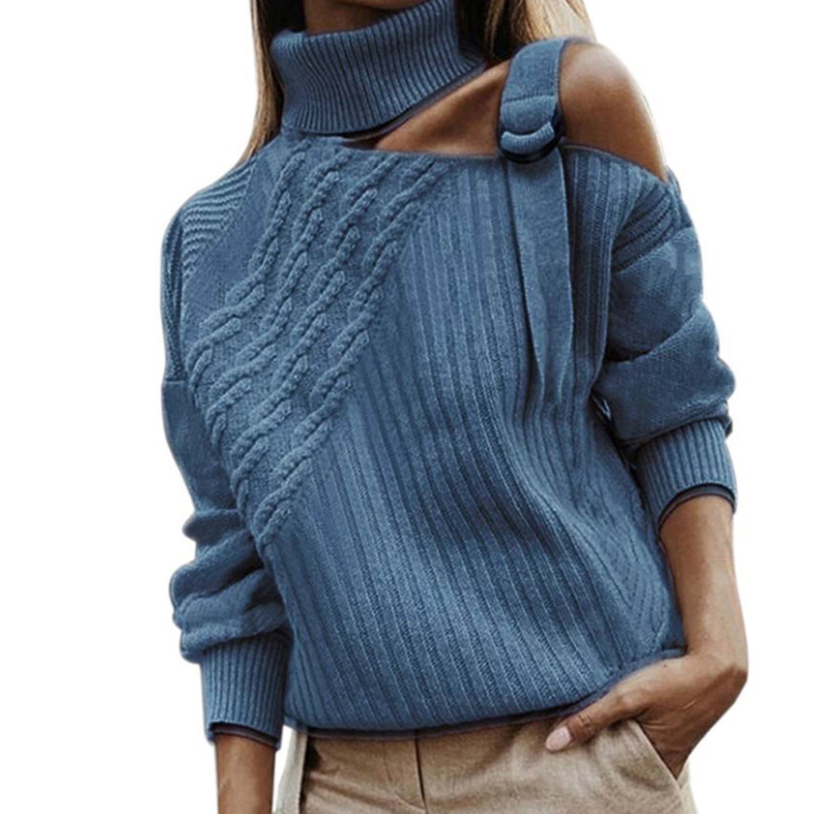 Women Sweater Turtleneck Solid Color 