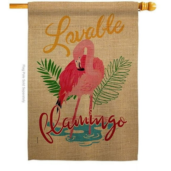 Breeze Decor H105060-BO Lovable Flamingo House Flag Coastal Tropical 28 x 40 in. Double-Sided Decorative Vertical Flags for Decoration Banner Garden Yard Gift
