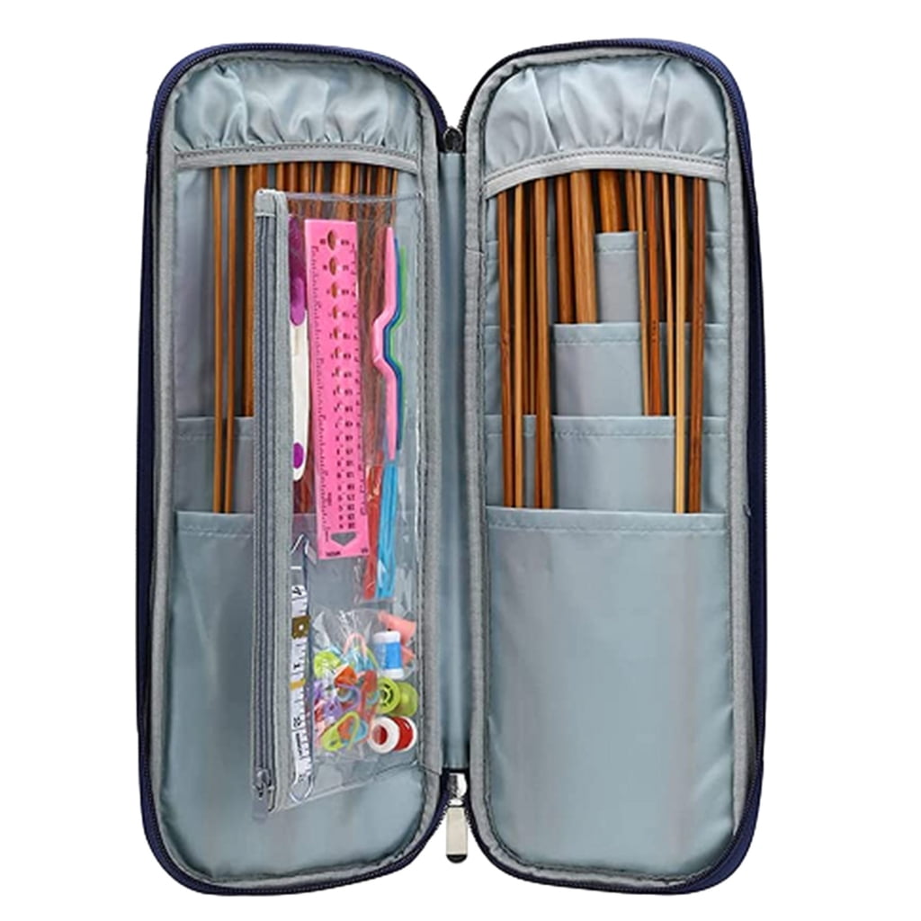 YROHGKPN Knitting Needle Case & Crochet Hook Storage Bag - Large Zippered Case Holds Needles Up To 15", Gray Floral, Portable For Travel