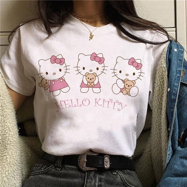 Camiseta de Manga Y2k de Anime japonés Hello Kitty para mujer, novedad de 2024