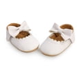 thumbnail image 3 of Baywell Baby Girls Bowknot Mary Jane Flats Wedding Princess Dress Baptism Shoes Rubber Sole PU Leather Infant Toddler First Walking Moccasins Crib Shoes White 0-18M, 3 of 7