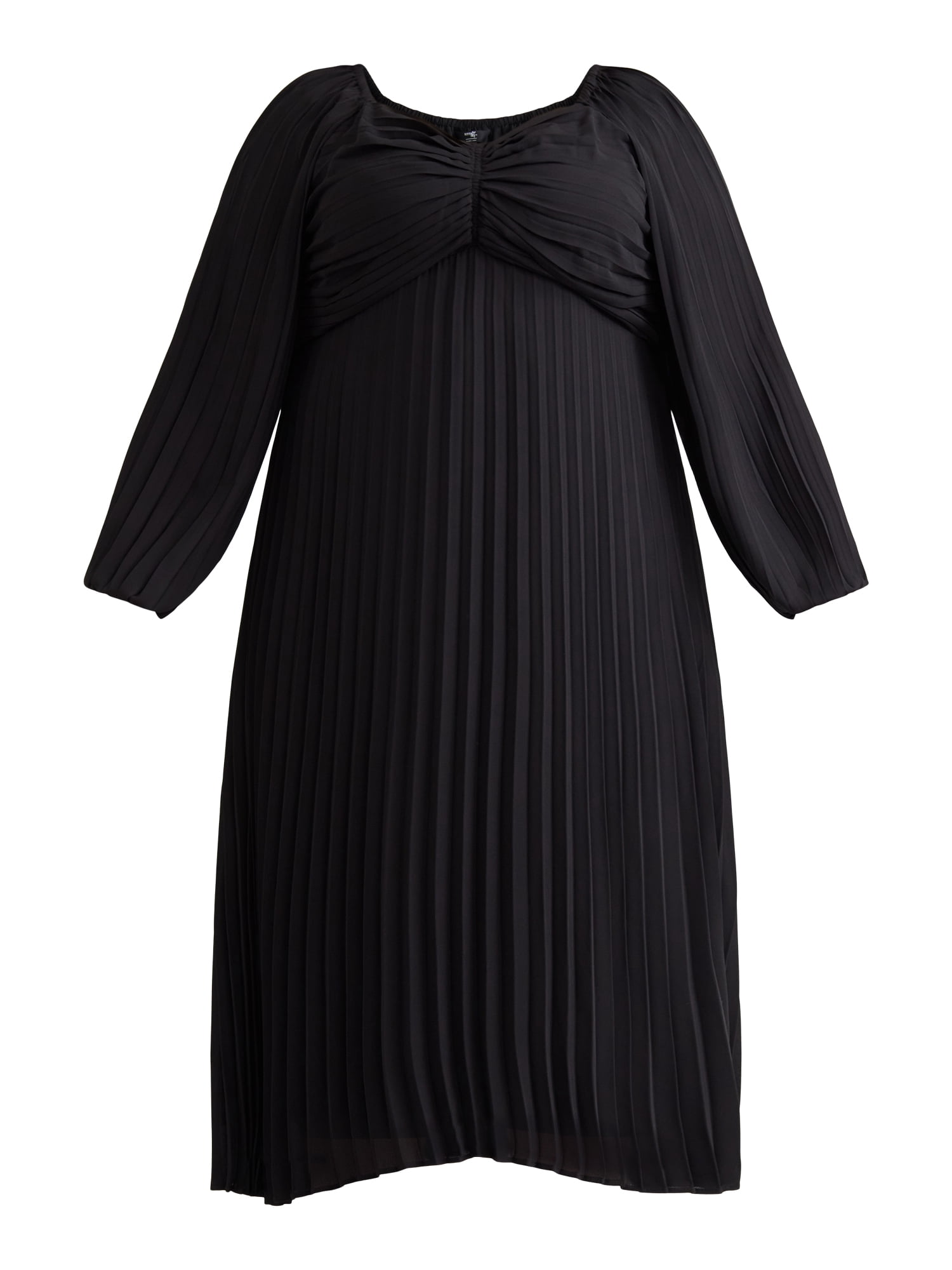 Terra & Sky Women's Plus Pleated Midi Dress with Sweetheart Neck, Sizes 0X-4X