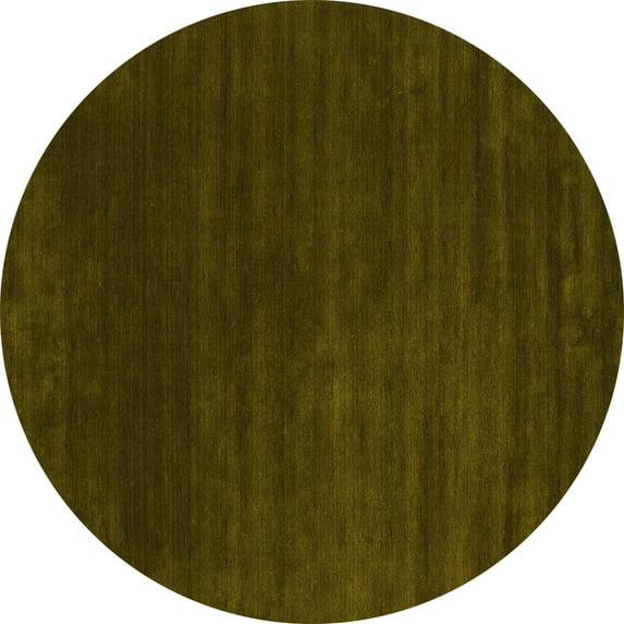 Ahgly Company Machine Washable Indoor Round Abstract Yellow Contemporary Area Rugs, 7' Round