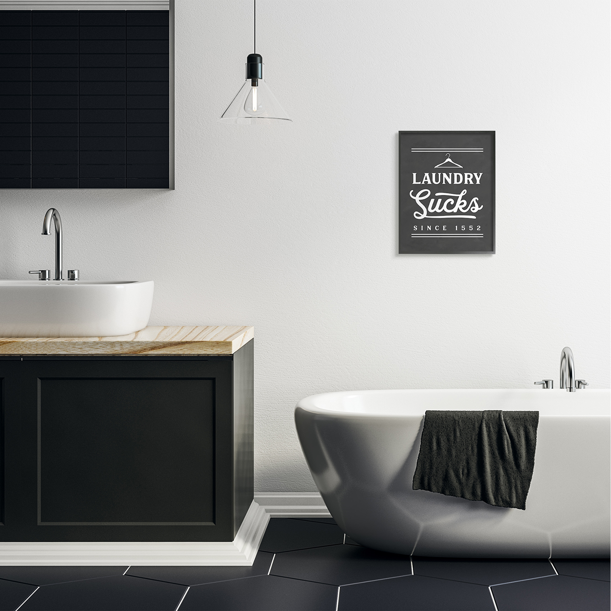 Stupell Industries Laundry Sucks Phrase Bathroom Clothesline Hanger,16 x 20,Designed by Lettered and Lined