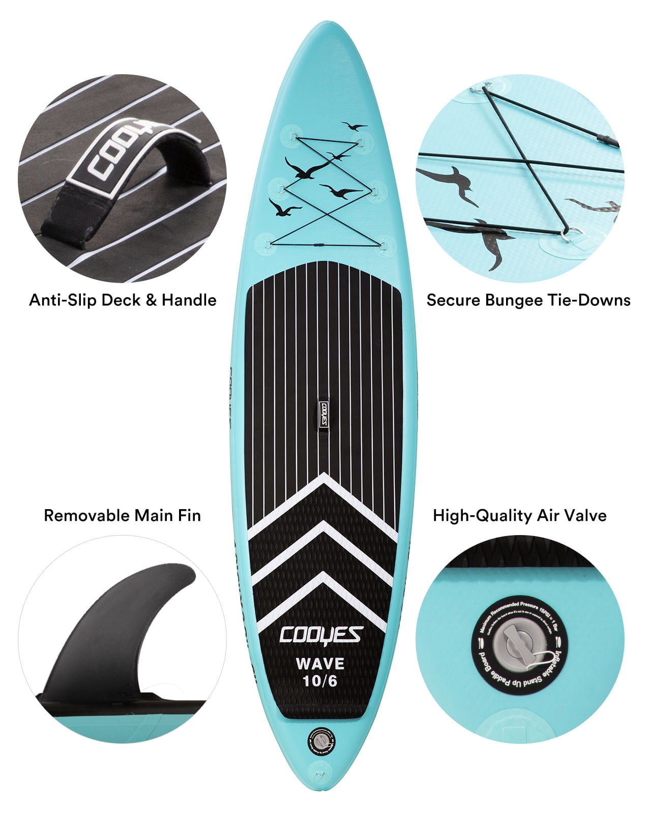 COOYES Inflatable Stand Up Paddle Board 10'6" with Free Premium SUP Accessories & Backpack, Non-Slip Deck. Bonus Waterproof Bag, Leash, Paddle and Hand Pump