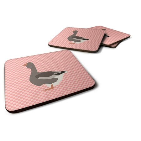 

Carolines Treasures BB7897FC Toulouse Goose Pink Check Foam Coaster Set of 4 3 1/2 x 3 1/2 multicolor