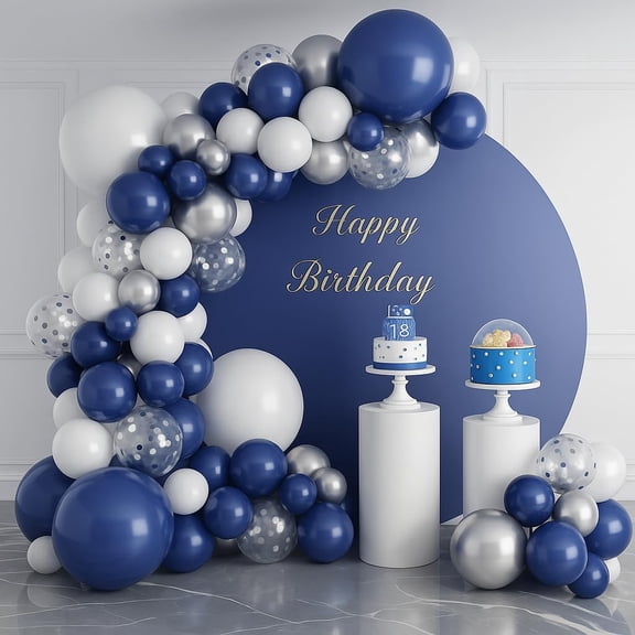 Balloon Arch Garland Kit 120PCS Navy Blue Silver Confetti And White For Birthday Graduation Wedding Baby Shower Party Decorations