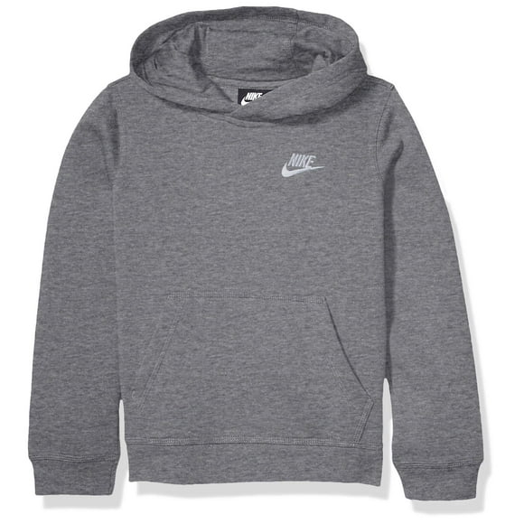 Nike Boys NSW Pull Over Hoodie Club Youth Kids (Carbon Heather/White, 4T)