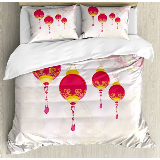 Lantern Duvet Cover Set New Year Of Chinese Calendar Celebrations Lantern Duvet Cover Set New Year Of Chinese Calendar Celebrations Eastern Imagery Abstract Asian Art Decorative Bedding With Pillow Shams